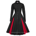 Belle Poque Estilo Retro Vintage Victoriano De Manga Larga Collar Contraste Color Negro Swing Vestido BP000366-1